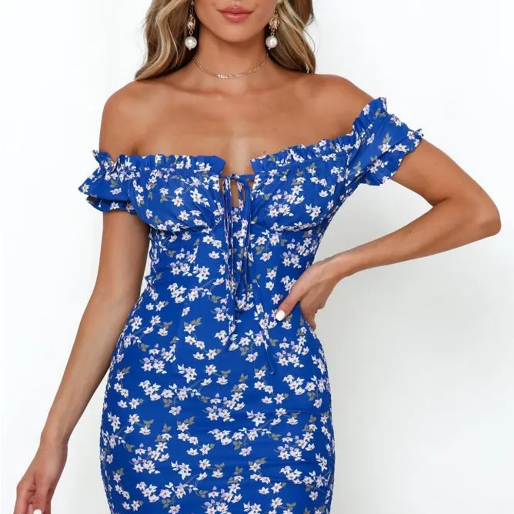 Hello Molly Strapless Blue Floral Dress